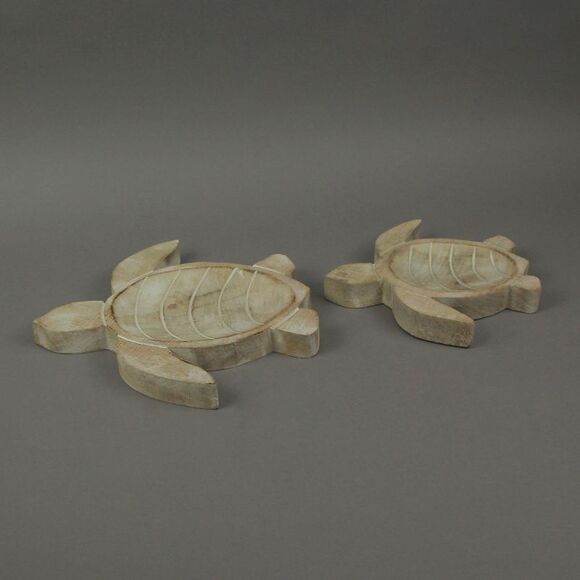 Set of 2 Hand Carved Wooden Sea Turtle Decorative Bowl 8 and 10 Inch - Picture 5 of 5